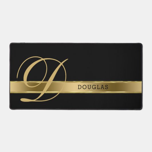 無地モノクロブラック金ゴールドストライプ デスクマット (正面)