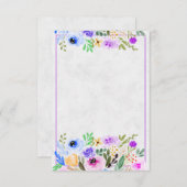 無地 パープルとブルーの水彩花のウェディングI 招待状 (正面/裏面)