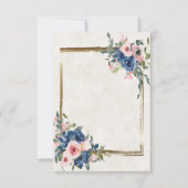 無地 ピンクと青の花模様に金のフレーム 招待状 (正面)