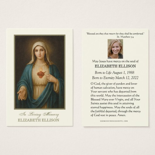 無垢ハートメリー葬式カトリック祈りの言葉 (正面&裏面)