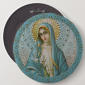 無垢ヴァージンメアリとユリ金ゴールドデコ縁どア 缶バッジ (正面&裏面)