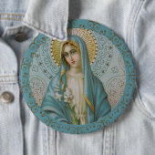 無垢ヴァージンメアリとユリ金ゴールドデコ縁どア 缶バッジ (インサイチュ)