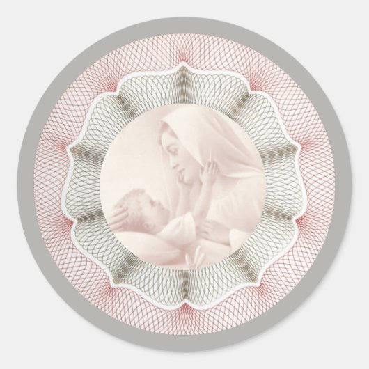 無垢ヴァージンメアリベビーイエズデコ縁どル ラウンドシール (正面)