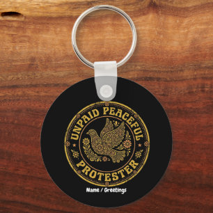 無報酬平和的抗議者レトロフラワーピースドーブ キーホルダー