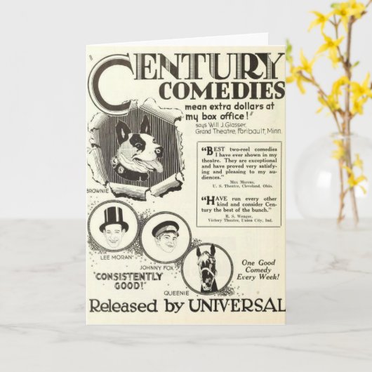 無声映画動物俳優の1922年の挨拶状 カード (黄色い花)