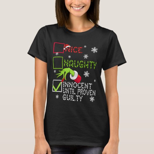 無実のまま有罪判決を受けるまで無邪気な面白いクリスマス Tシャツ (正面)