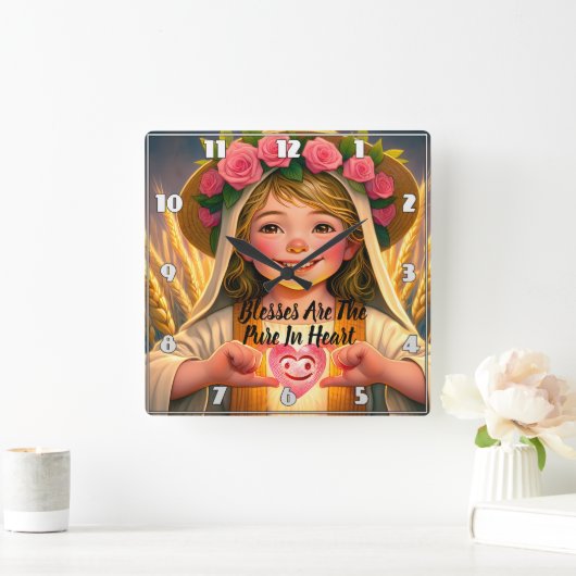 無実の取得:小さな女の子優しく保持H スクエア壁時計 (ホーム)