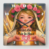 無実の取得:小さな女の子優しく保持H スクエア壁時計 (正面)