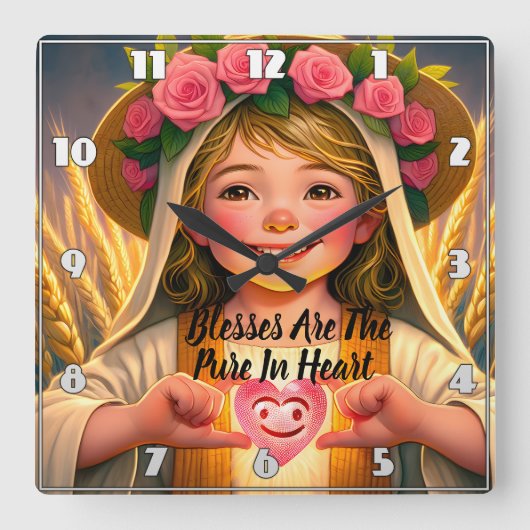 無実の取得:小さな女の子優しく保持H スクエア壁時計 (正面)
