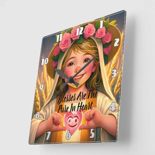 無実の取得:小さな女の子優しく保持H スクエア壁時計 (傾斜)