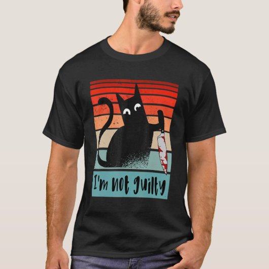 無実の猫 ナイフを持ったハロウィンの猫 Tシャツ (正面)