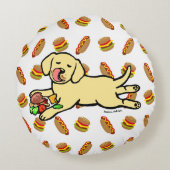 無実の黄色いラブラドールの子犬の漫画 ラウンドクッション (裏面)