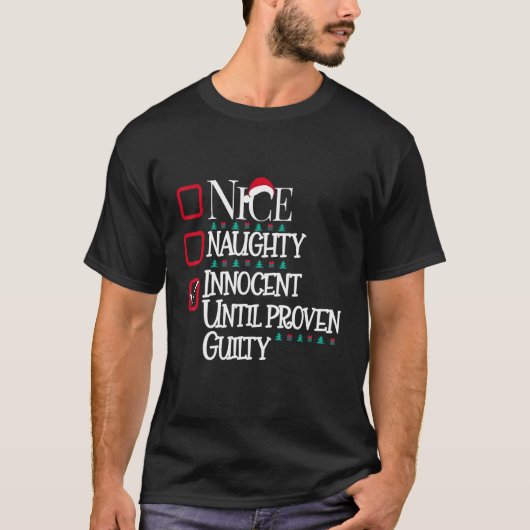 無実+無邪気+有罪+有罪判決+クリスマス Tシャツ (正面)