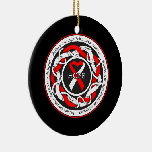無形成性貧血希望の絡み合ったリボン セラミックオーナメント (右)