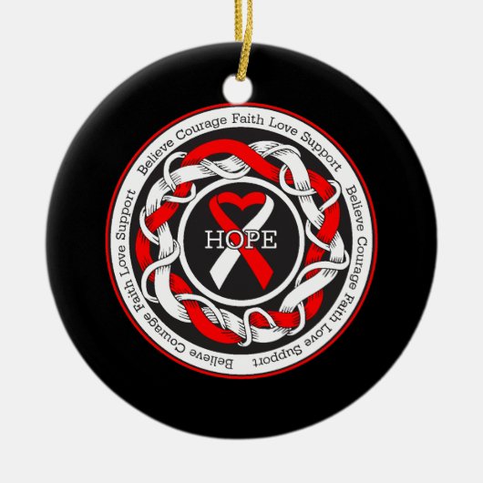 無形成性貧血希望の絡み合ったリボン セラミックオーナメント (正面)
