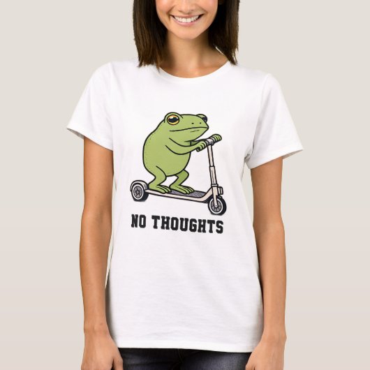 無思考カエルスクーター面白いミーム Tシャツ (正面)