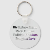 無性プライド – 生誕地：地球。人種：人間 キーホルダー (正面)