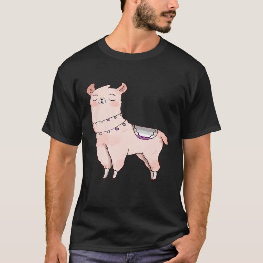 無性ラマかわいい動物LGBTQIAアルパカエースプライド Tシャツ (正面)