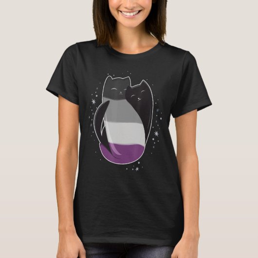 無性猫LGBT無性性的エースプライド国旗インヤン Tシャツ (正面)