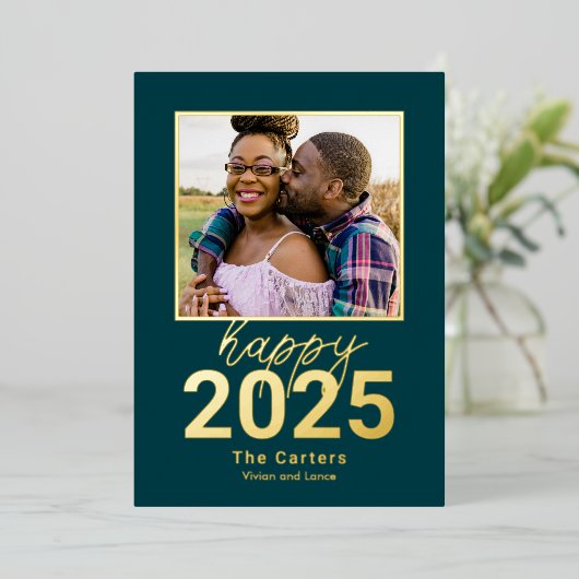 無敵の年箔 おめでとうございます 新年の写真カード 箔シーズンカード (立ち正面)