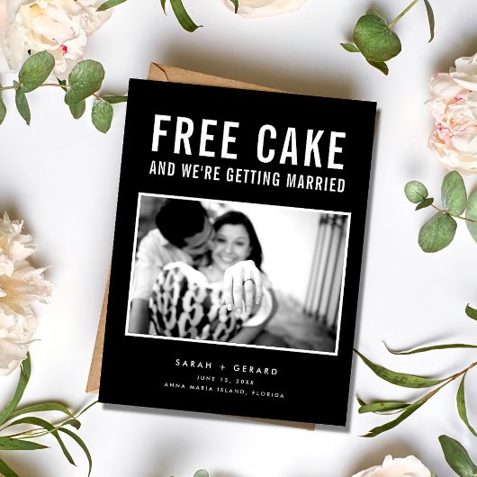 無料おもしろいケーキ写真結婚式の日付を保存 案内ポストカード