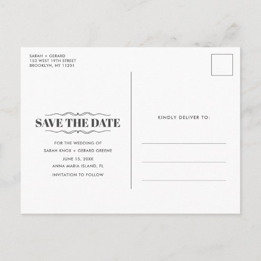 無料おもしろいケーキ写真結婚式の日付を保存 案内ポストカード (裏面)