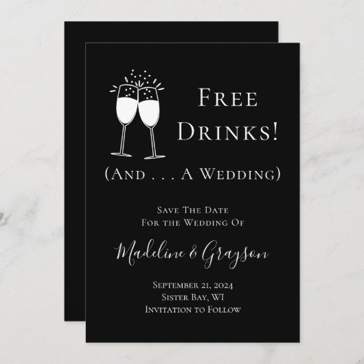 無料おもしろいドリンクと結婚式の日付を保存 セーブザデート (正面/裏面)