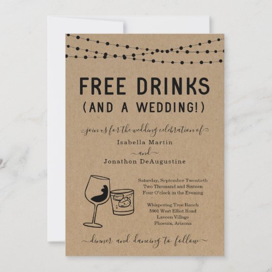無料おもしろいドリンクと結婚式招待状 招待状 (正面)