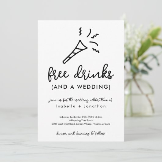 無料おもしろいドリンクと結婚式招待状 招待状 (スタンド正面)
