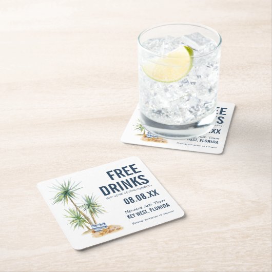 無料おもしろいドリンクビーチ結婚式日付の保存 スクエアペーパーコースター (インサイチュ)