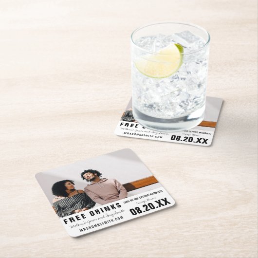 無料おもしろいドリンク写真の保存日付 スクエアペーパーコースター (インサイチュ)