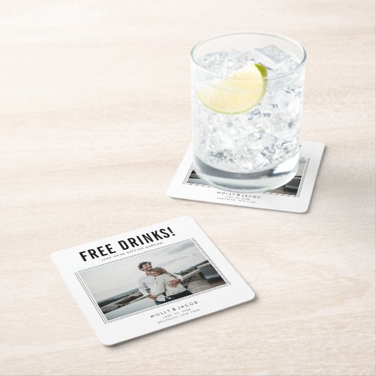 無料おもしろいドリンク写真ウェディング日付を保存 スクエアペーパーコースター (インサイチュ)