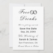 無料おもしろいドリンク写真ウェディング日付を保存 招待状 (正面)