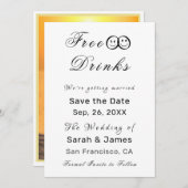 無料おもしろいドリンク写真ウェディング日付を保存 招待状 (正面/裏面)