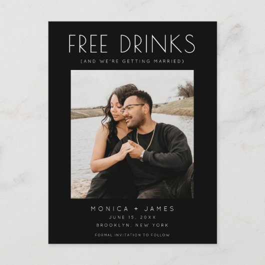無料おもしろいドリンク写真ウェディング日付を保存 案内ポストカード (正面)
