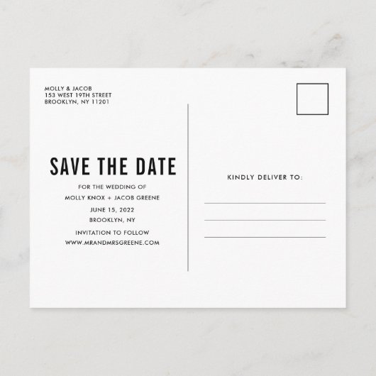 無料おもしろいドリンク写真ウェディング日付を保存 案内ポストカード (裏面)