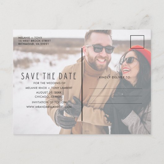 無料おもしろいドリンク写真ウェディング日付を保存 案内ポストカード (裏面)