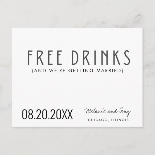無料おもしろいドリンク写真ウェディング日付を保存 案内ポストカード (正面)