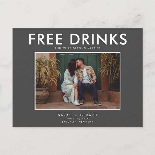 無料おもしろいドリンク写真ウェディング日付を保存 案内ポストカード (正面)