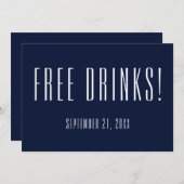 無料おもしろいドリンク海軍ブルーウェディング日付を保存 セーブザデート (正面/裏面)