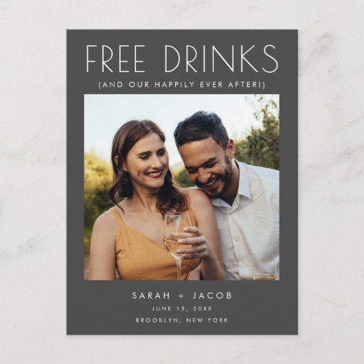 無料おもしろいドリンク結婚のグレー日付の保存 案内ポストカード (正面)
