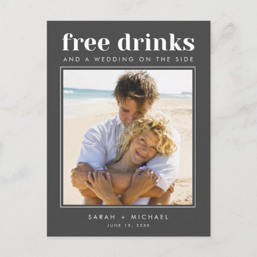 無料おもしろいドリンク結婚の写真日付を保存 案内ポストカード (正面)