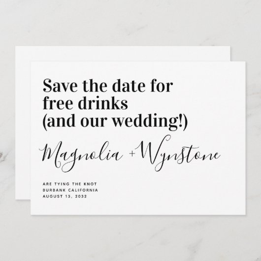 無料おもしろいドリンク結婚式の日付を保存 セーブザデート (正面/裏面)