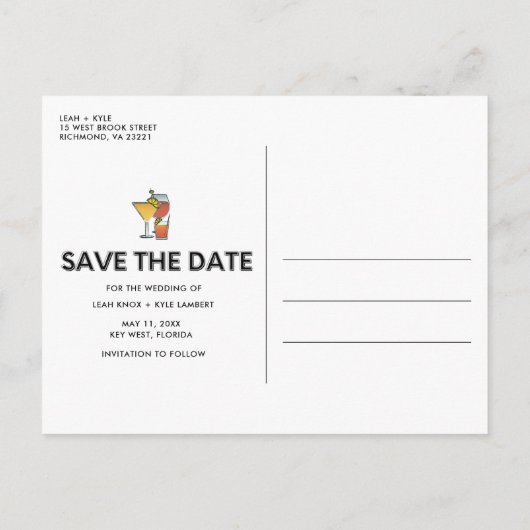 無料おもしろいドリンク結婚式の日付を保存 案内ポストカード (裏面)