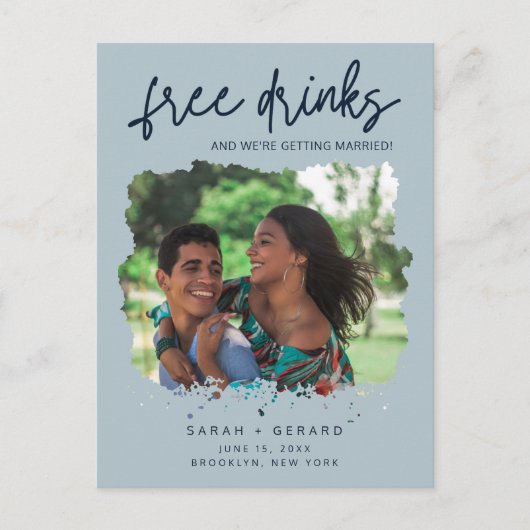 無料おもしろいドリンク結婚式の日付を保存 案内ポストカード (正面)