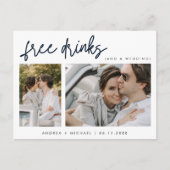無料おもしろいドリンク2つの写真結婚式の日付を保存 案内ポストカード (正面)