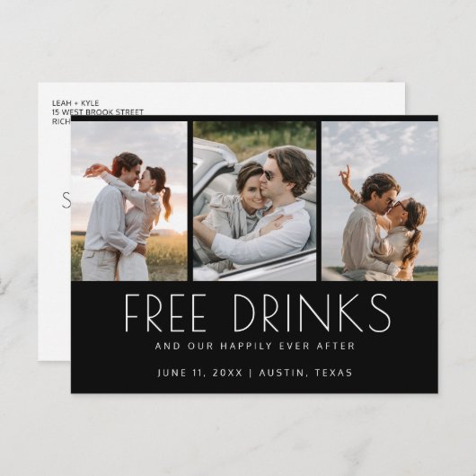 無料おもしろいドリンク3フォトウェディング日付を保存 案内ポストカード (正面/裏面)