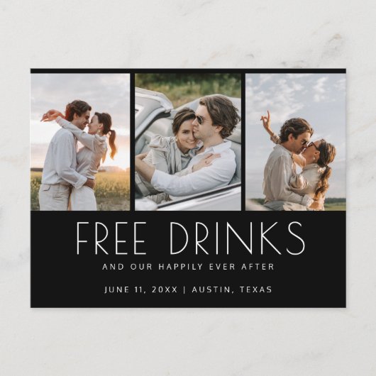 無料おもしろいドリンク3フォトウェディング日付を保存 案内ポストカード (正面)