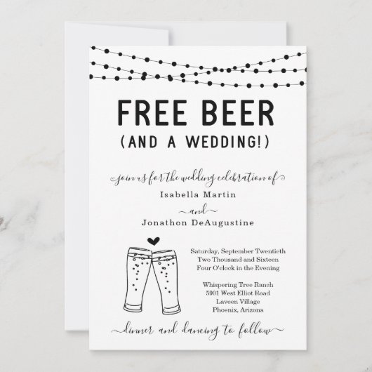無料おもしろいビールと結婚式招待状 招待状 (正面)