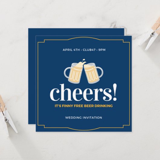 無料おもしろいビールとA結婚ズ 招待状 (正面/裏面インサイチュ)